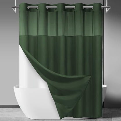 SORTTO No Hook Slub Shower Curtain with Liner, 71x74, Dark Green