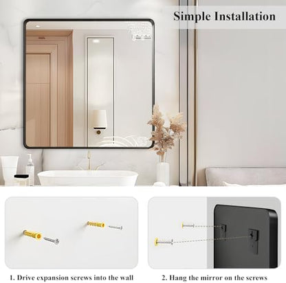 Black Bathroom Vanity Mirror Over Sink 36x36, Big Wall Square Mirror
