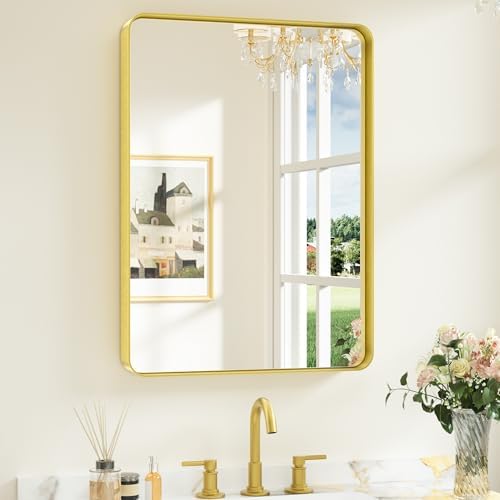Keonjinn 22 x 30 Inch Brushed Gold Bathroom Mirrors for Over Sink
