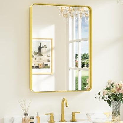 Keonjinn 22 x 30 Inch Brushed Gold Bathroom Mirrors for Over Sink