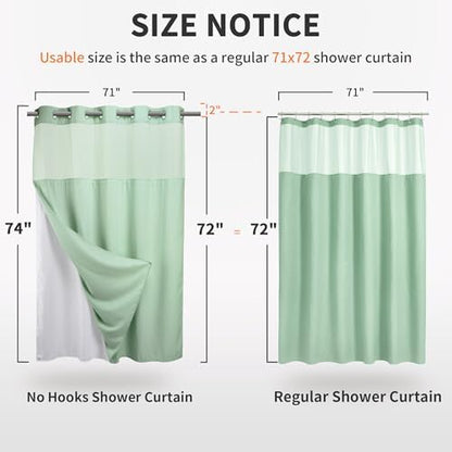 River Dream Waffle No Hook Shower Curtain with Liner,Green Light,71x74