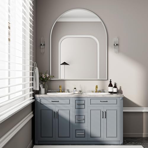 BEAUTYPEAK 36"x48" Arch Bathroom Wall Mirror, Silver