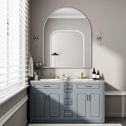BEAUTYPEAK 36"x48" Arch Bathroom Wall Mirror, Silver
