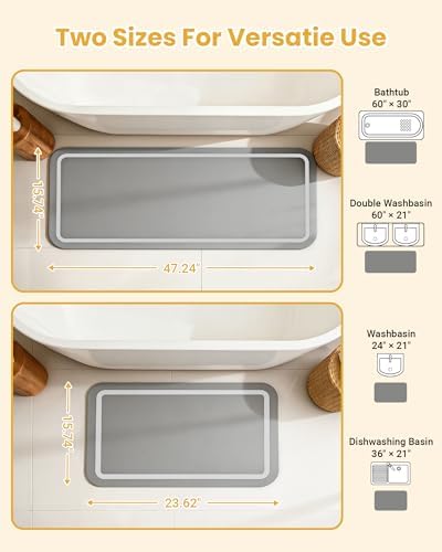 Soft Diatomaceous Earth Bath Mat, Quick Dry Bathroom Mats 2 Piece, Gray Super Absorbent Bath Mat Set, Washable Non Slip Bathroom Rugs, Stone Bath Mats Alternative, 15.74" x 23.62" Plus 15.74" x 47.2"