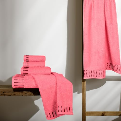 BELIZZI HOME Ultra Soft 6 Pack Cotton Towel Set, Contains 2 Bath Towels 28x55 inch, 2 Hand Towels 16x24 inch & 2 Wash Cloths 12x12 inch, Ideal Everyday use, Compact & Lightweight - Coral Orange