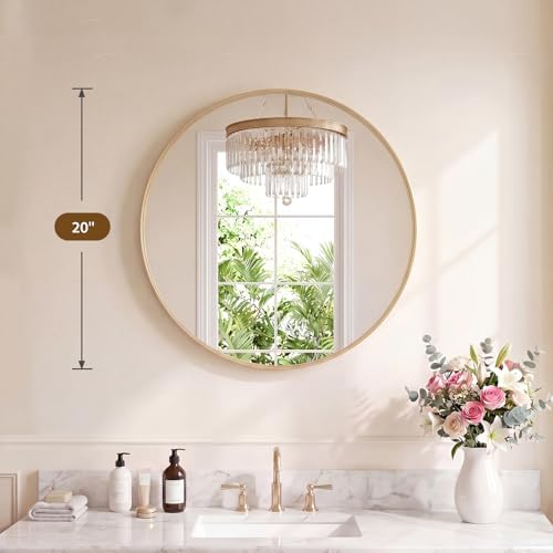 Sweetcrispy Round Bathroom Wall Mirror, Circle Vanity Mirror, 20 Inch