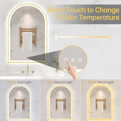 24"x36" Arched LED Lighted Bathroom Mirror with Lights