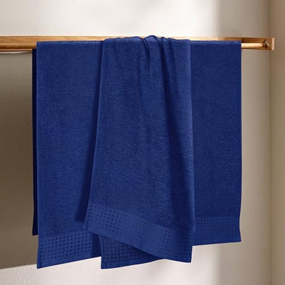 GLAMBURG Ultra Soft 4 Pack Oversized Bath Towel Set 27x54 inches, 100% Cotton Bath Towels, Highly Absorbant Compact Quickdry & Lightweight Towel, Ideal for Gym Travel Camp Pool - Navy Blue