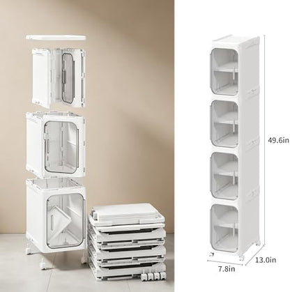 4-Tier Narrow Storage Cabinet Slim Bathroom Tall Skinny Organizer,White