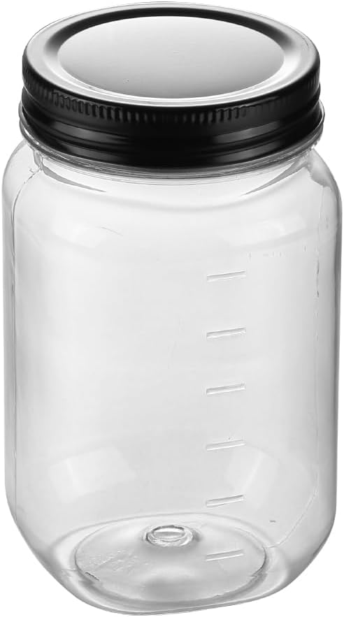 16 OZ Mason Jars Plastic Clear Storage Containers with Lids Empty Refillable Airtight Container for Home Kitchen (Black, 24 Pack)