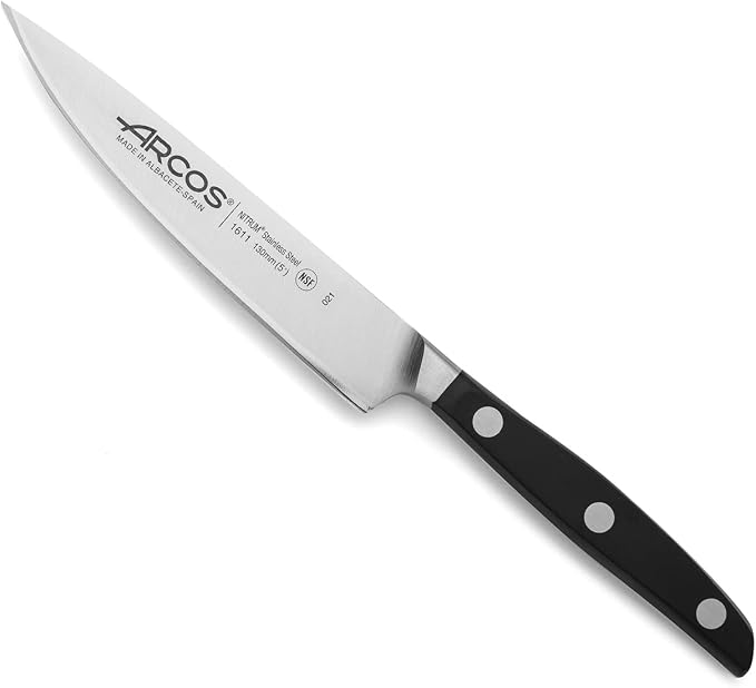 Arcos Vegatable Knife 5 Inch Stainless Steel. Professional Vegetable Knife for Peeling Fruits and Vegetables. Ergonomic Polyoxymethylene Handle and 130 mm Blade. Series Manhattan. Color Black.