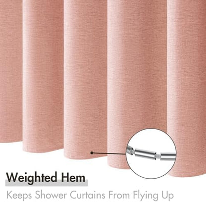 MIULEE Linen Fabric Shower Curtain Blush Pink W72*L72 12 Metal Hooks