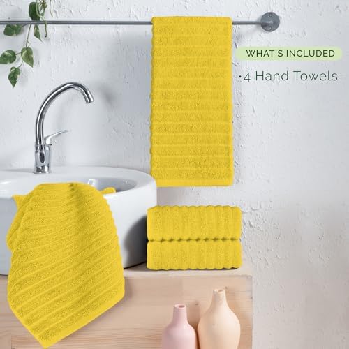 Elegant Comfort Luxury 100% Turkish Cotton Corduroy Ribbed 4 Pack Hand Towel Set 16 x 28 Inch - Absorbent, Super Soft, Quick Dry, Premium Towels for Bathroom, Gym, Spa and Hotel Use, Yellow
