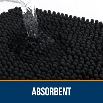 OLANLY Chenille Bathroom Rugs Mats Sets 2 Piece, 24"x16"+24"x20", Black