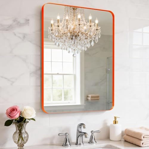 18"x24" Matte Orange Bathroom Mirrors for Over Sink