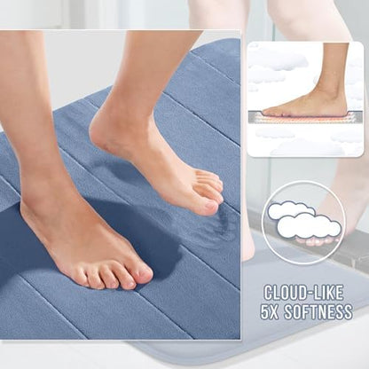 Yimobra Memory Foam Bathroom Mat Set, 24 x 17 & 24 x 20 in, Denim Blue
