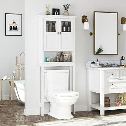 Spirich Bathroom Over the Toilet Storage Cabinet with Glass Doors, White