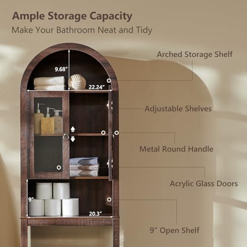 IFGET Arched Over The Toilet Storage Cabinet with Acrylic Doors,Dark Walnut