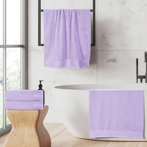 GLAMBURG Ultra Soft 4 Pack Oversized Bath Towel Set 27x54 inches, 100% Cotton Bath Towels, Highly Absorbant Compact Quickdry & Lightweight Towel, Ideal for Gym Travel Camp Pool - Purple