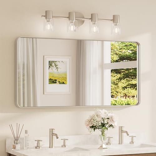 TETOTE Brushed Nickel Mirror 48 x 24 Inch for Bathroom Over Sink Metal Framed Mirror Modern Farmhouse for Living Room Entryway(Horizontal/Vertical)