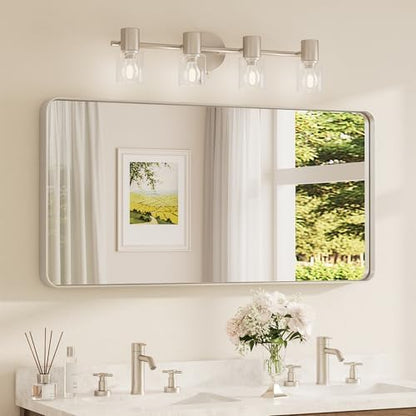 TETOTE Brushed Nickel Mirror 48 x 24 Inch for Bathroom Over Sink Metal Framed Mirror Modern Farmhouse for Living Room Entryway(Horizontal/Vertical)