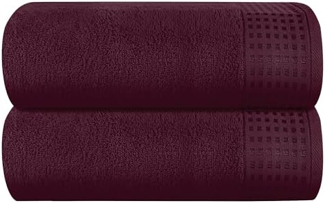 GLAMBURG 100% Cotton Oversized 2 Pack Bath Sheets 35x70, Ultra Soft Highly Absorbant Compact Quickdry & Lightweight Large Bath Sheet Set, Ideal for Gym Travel Camp Pool - Burgundy