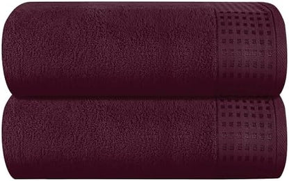GLAMBURG 100% Cotton Oversized 2 Pack Bath Sheets 35x70, Ultra Soft Highly Absorbant Compact Quickdry & Lightweight Large Bath Sheet Set, Ideal for Gym Travel Camp Pool - Burgundy