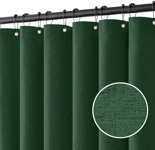 MIULEE Linen Fabric Shower Curtain Dark Green W72*L72 12 Metal Hooks