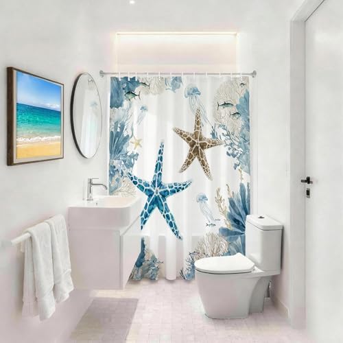 Brown Beach Shower Curtain for Bathroom, Ocean Coastal Theme, 72x72 In
