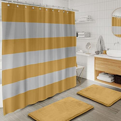 Clara Clark Bathroom Accessories Set - 28PC Bathroom Set with Adhesive Corner Shower Caddy Hanging, Bathroom Sets with Shower Curtain and Rugs, Gold Shower Curtain Set with Bathroom Trash Can