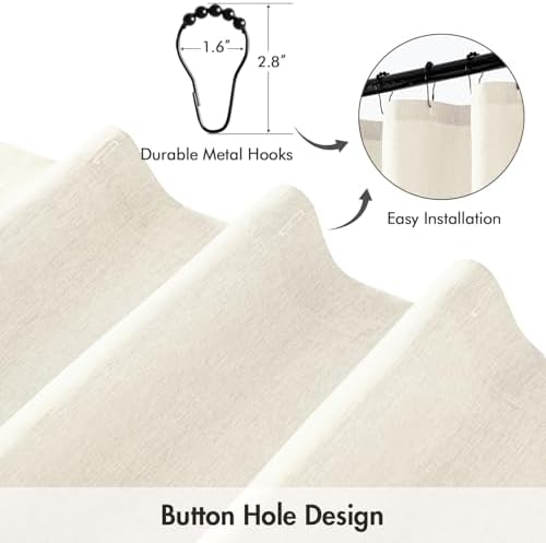 ANRODUO Ivory Extra Long Linen Fabric Shower Curtain Set - W72xL108