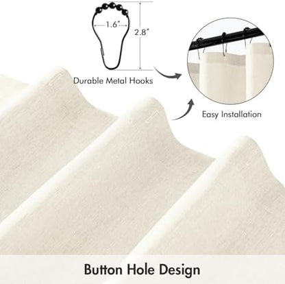 ANRODUO Ivory Extra Long Linen Fabric Shower Curtain Set - W72xL108