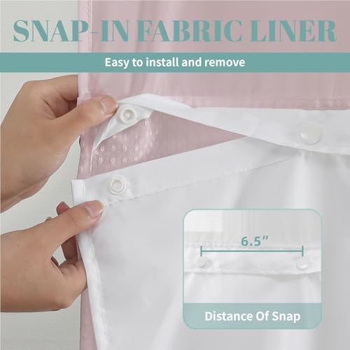 No Hook Long Waffle Shower Curtain, Snap-In Liner, 71x86 in, Blush Pink