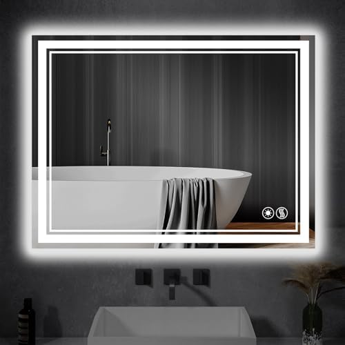 24“ x 36” Bathroom Mirror with LED Lights, Anti-Fog, Dimmable 3 Colors