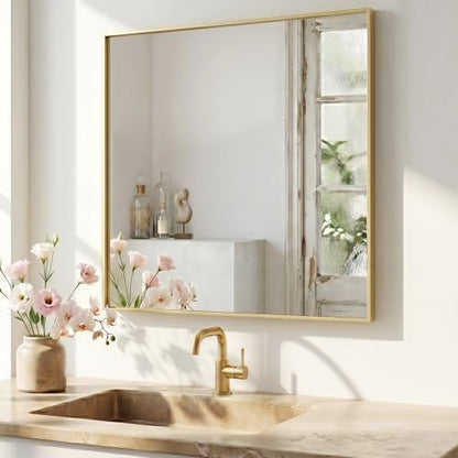 36"x36" Satin Gold Framed Square Bathroom Vanity Wall Mirror
