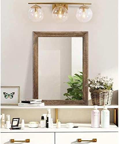 AAZZKANG Rustic Wood Mirror Rectangle Decorative Wall Mirrors with Frame Large 20"x16"for Bedroom Living Room Bathroom Entryway Hanging Brown