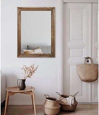AAZZKANG Rustic Wood Mirror Rectangle Decorative Wall Mirrors with Frame Large 26"x18"for Bedroom Living Room Bathroom Entryway Hanging Brown