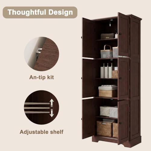 ChooChoo 63.2" Tall Bathroom Storage Cabinet with 6 Doors