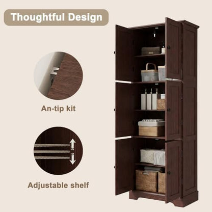 ChooChoo 63.2" Tall Bathroom Storage Cabinet with 6 Doors