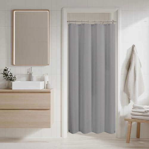 2-in-1 Waterproof Fabric Shower Curtain - No Separate Liner Needed, Hotel-Style Waffle Weave, Effortless Cleaning & Washable Bathroom Shower Curtain Set,54Wx78H,Grey