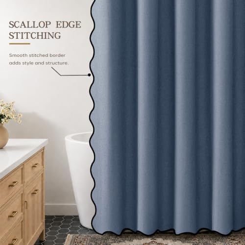 Furlinic No Hook Shower Curtain Scalloped Boho Extra Wide 78x75 Navy Blue
