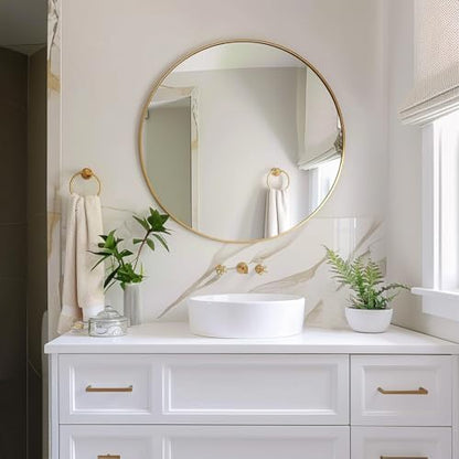 Sunniry Gold Circle Mirror, 20 inch Round Wall Mirror, Brushed Metal Frame