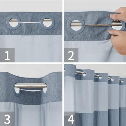 eachope No Hook Fabric Shower Curtain with Snap-in Liner,71x80 Blue Grey