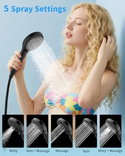 FASDUNT Shower Head with Handheld, High Pressure Showerhead with Hose Black