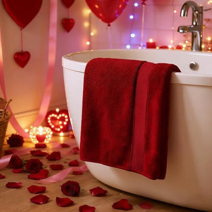 COZYART Bath Towel Set 6 PCS, Luxury Cherry Red 100% Turkish Cotton 650GSM