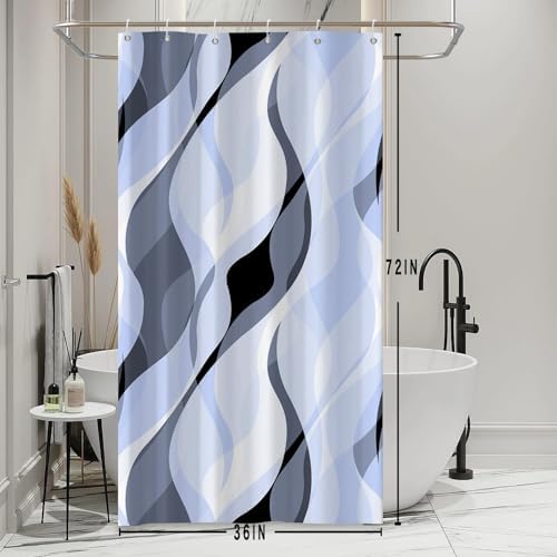 Sky Blue Striped Stall Shower Curtain with Hooks, 36x72 Inch