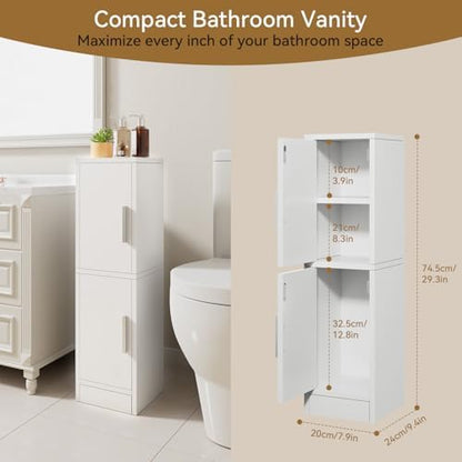 IBUYKE Small Bathroom Storage Cabinet, Narrow Tolite Paper Storage Floor Cabinet with 2 Doors & Adjustable Shelf,Bathroom Organizer for Small Space UWBS002W