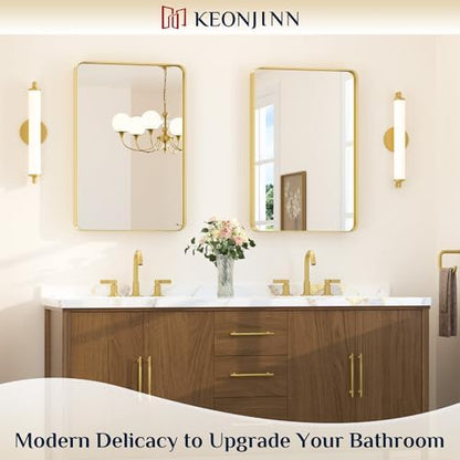 Keonjinn 20 x 30 Inch Gold Bathroom Mirrors for Over Sink, Tempered Glass