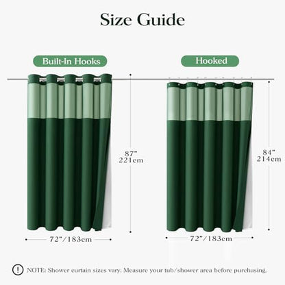 Dynamene Dark Green Hook Free Waffle Shower Curtain & Snap-in Liner,72x87