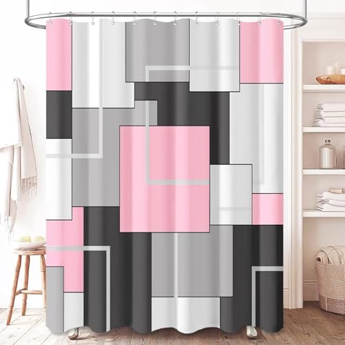 BTTN 54x78 Stall Modern Geometric Waterproof Fabric Shower Curtain, Pink